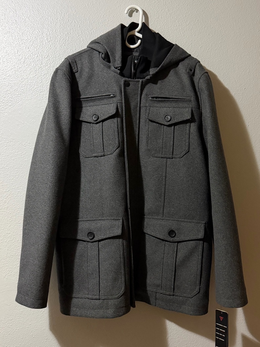 Guess Men’s Dark Gray Hooded Peacoat Size XXL